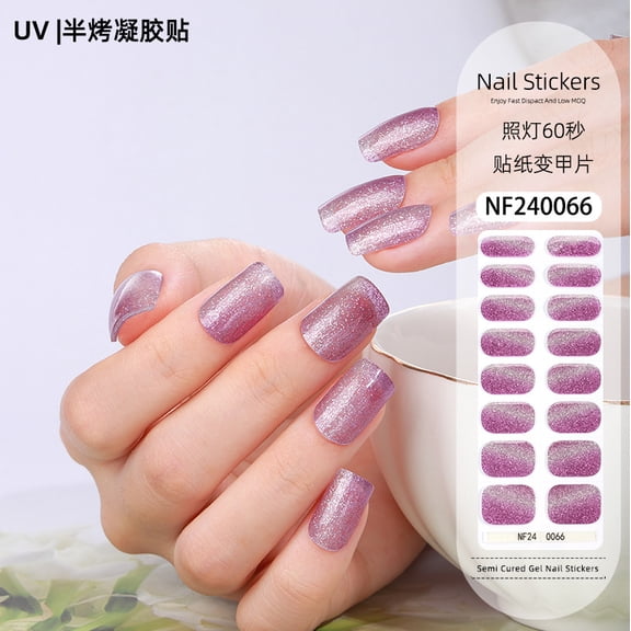 Gel nail stickers French hot stamping UV light therapy semi-cured nail stickers ice transparent nail stickers