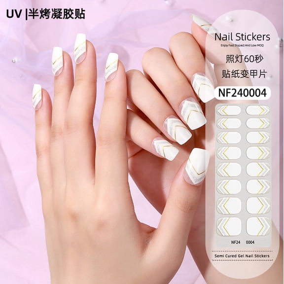 Gel nail stickers French hot stamping UV light therapy semi-cured nail stickers ice transparent nail stickers