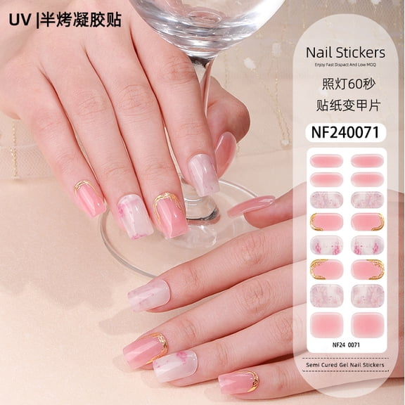 Gel nail stickers French hot stamping UV light therapy semi-cured nail stickers ice transparent nail stickers