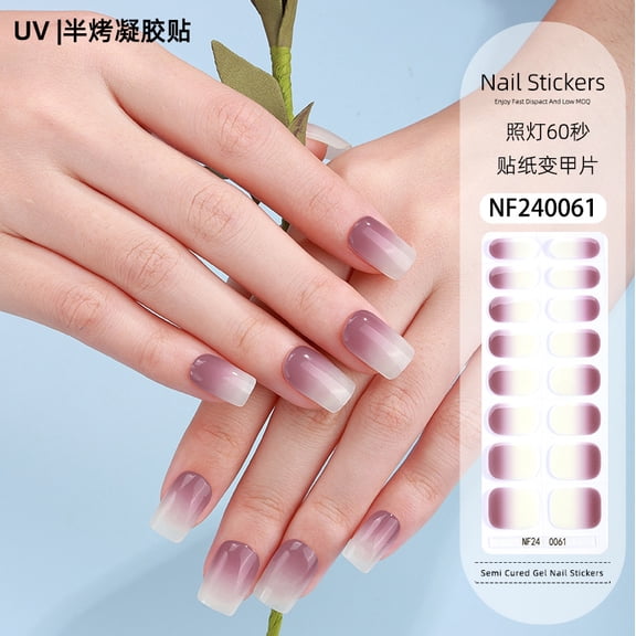 Gel nail stickers French hot stamping UV light therapy semi-cured nail stickers ice transparent nail stickers