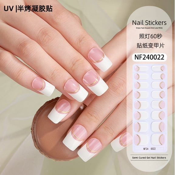 Gel nail stickers French hot stamping UV light therapy semi-cured nail stickers ice transparent nail stickers
