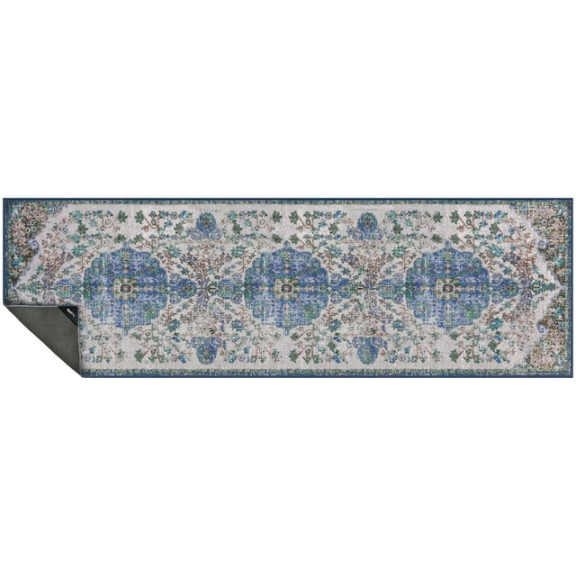 GelPro Nevermove Machine,Washable Runner Rug with Gelly Grippers 24" x 76" Taryn Blue