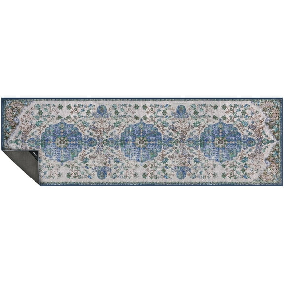 GelPro Nevermove Machine,Washable Runner Rug with Gelly Grippers 24" x 76" Taryn Blue