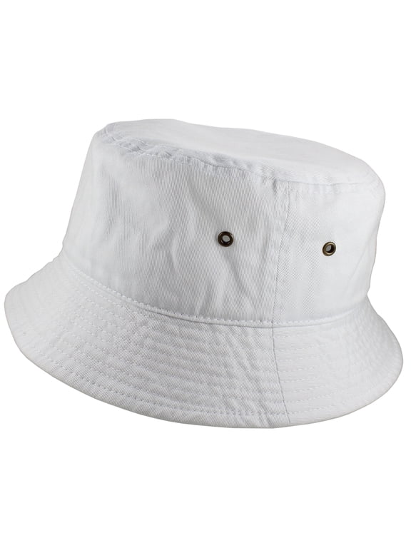 100% Cotton Packable Fishing Summer Travel Bucket Cap Hat 1900-White-S/M