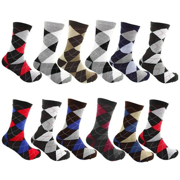 Gelante 12 Pairs Men's Cotton Fashion Casual Crew Dress Socks-Argyle