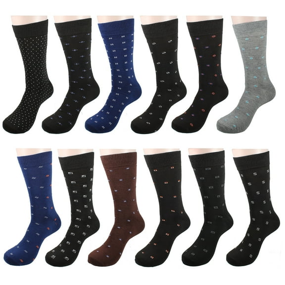 Gelante 12 Pairs Men's Cotton Fashion Casual Crew Dress Socks-Desgin