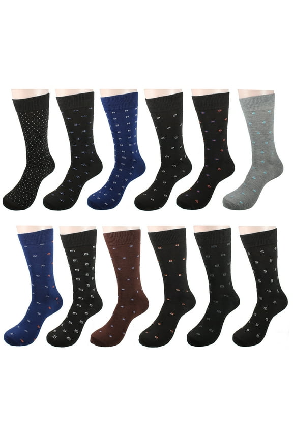 12 Pairs Men's Cotton Fashion Casual Crew Dress Socks-Desgin