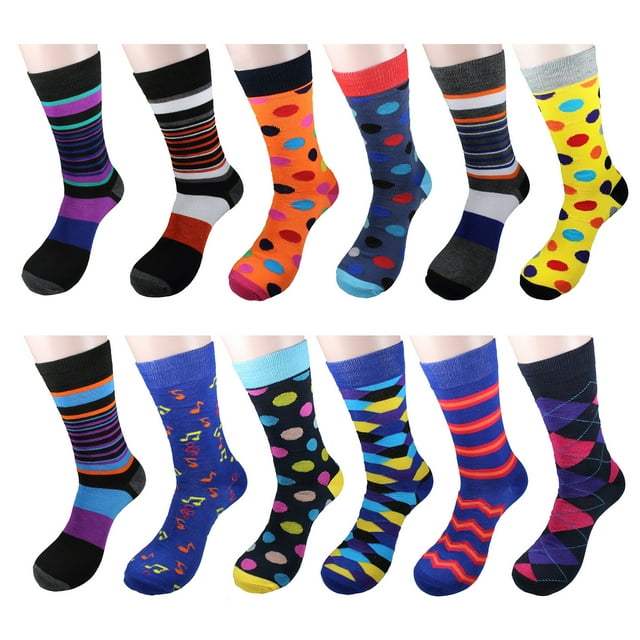 Gelante 12 Pairs Men's Cotton Fashion Casual Crew Dress Socks ...