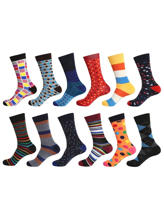 12 Pairs Men's Cotton Fashion Casual Crew Dress Socks-Magic Pack