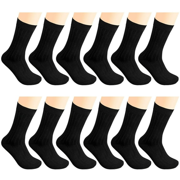 Gelante 12 Pairs Men's Cotton Fashion Casual Crew Dress Socks-Ribbed Black