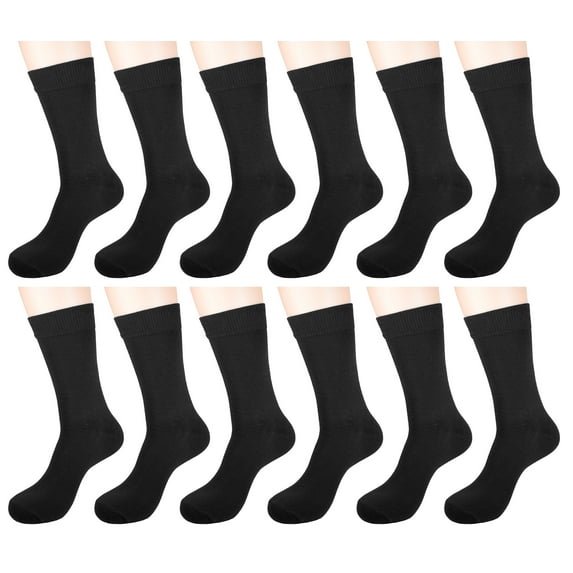 Gelante 12 Pairs Men's Cotton Fashion Casual Crew Dress Socks-Solid Black
