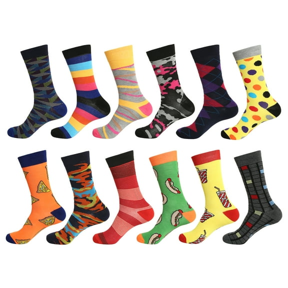 Gelante 12 Pairs Men's Cotton Fashion Casual Crew Dress Socks-Wild Pack