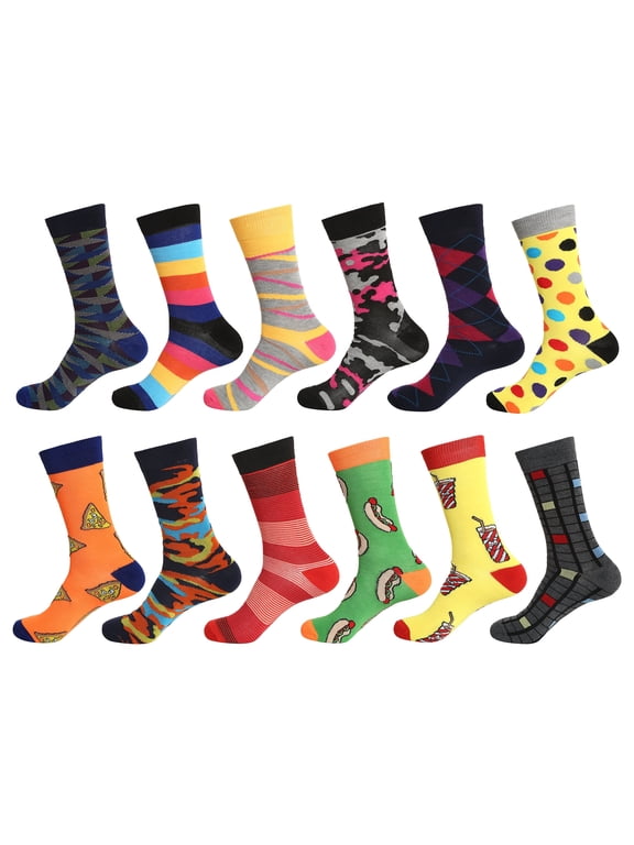 12 Pairs Men's Cotton Fashion Casual Crew Dress Socks-Wild Pack