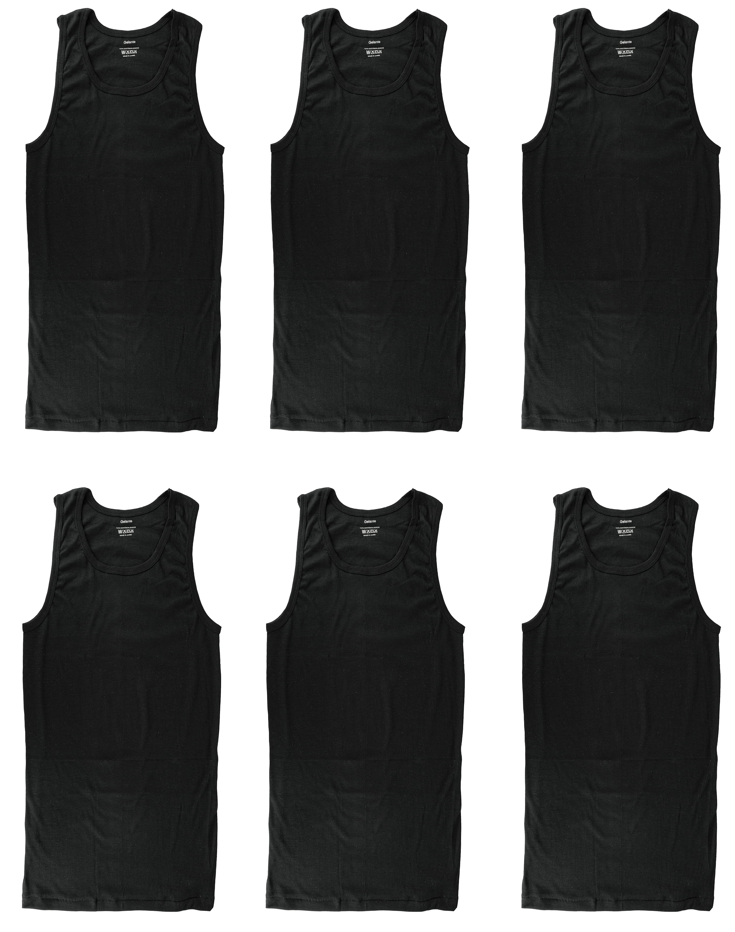 Gelante 6-Pack Cotton Adult Men's Basic Undershirt Tank Top Athletic Sleeveless Tee