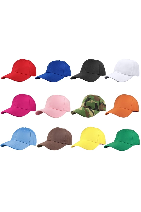 Adult Plain Baseball Hat Cap Adjustable Back Strap 12 Pack-Assorted Color 1