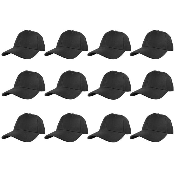 Gelante Plain Blank Baseball Caps Adjustable Back Strap Wholesale LOT 12 Pack- 001-Black