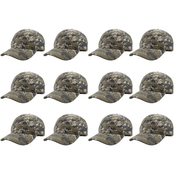 Gelante Adult Plain Baseball Hat Cap Adjustable Back Strap 12 Pack-DigitCamo