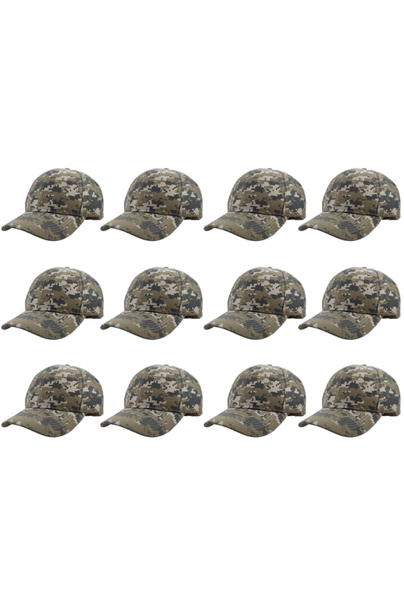 Adult Plain Baseball Hat Cap Adjustable Back Strap 12 Pack-DigitCamo