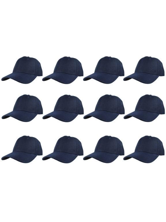 Adult Plain Baseball Hat Cap Adjustable Back Strap 12 Pack