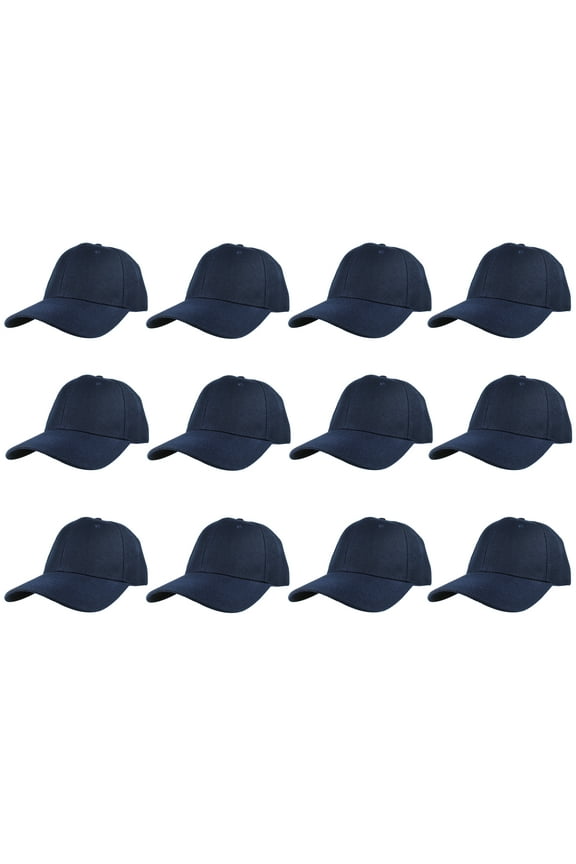 Adult Plain Baseball Hat Cap Adjustable Back Strap 12 Pack-Navy