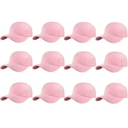 Adult Plain Baseball Hat Cap Adjustable Back Strap 12 Pack-Pink