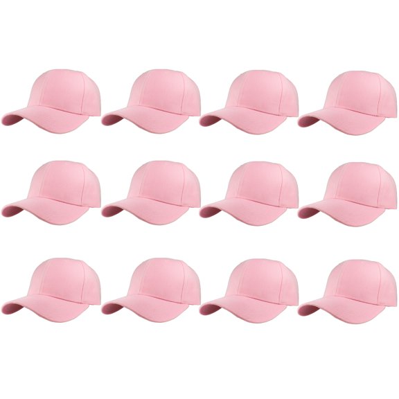 Gelante Adult Plain Baseball Hat Cap Adjustable Back Strap 12 Pack-Pink