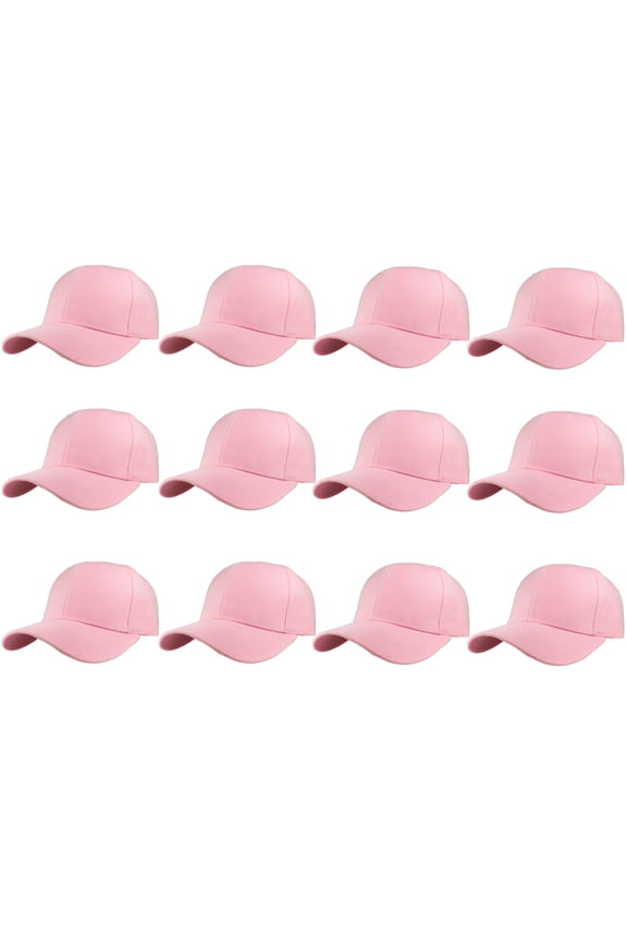 Adult Plain Baseball Hat Cap Adjustable Back Strap 12 Pack-Pink