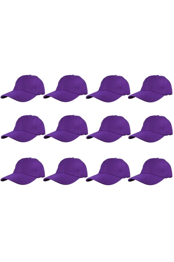 Adult Plain Baseball Hat Cap Adjustable Back Strap 12 Pack-Purple