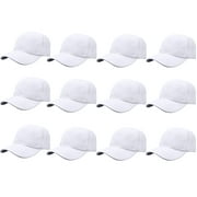 Adult Plain Baseball Hat Cap Adjustable Back Strap 12 Pack-White