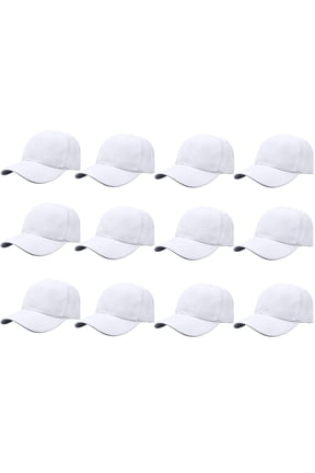 Adult Plain Baseball Hat Cap Adjustable Back Strap 12 Pack-White