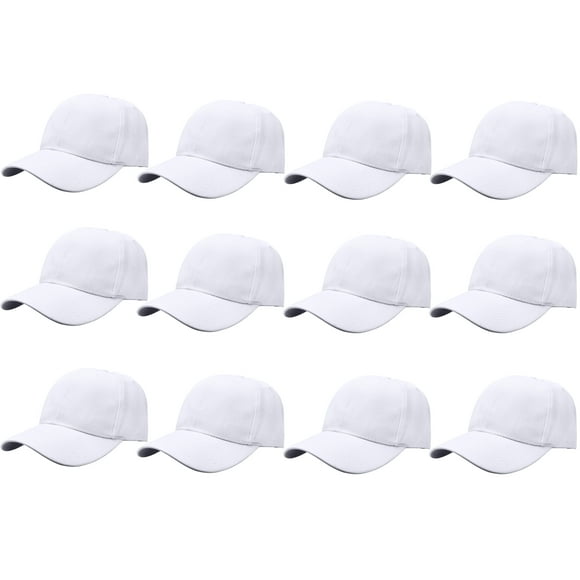 Gelante Adult Plain Baseball Hat Cap Adjustable Back Strap 12 Pack-White