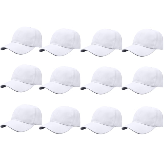 Gelante Adult Plain Baseball Hat Cap Adjustable Back Strap 12 Pack-White