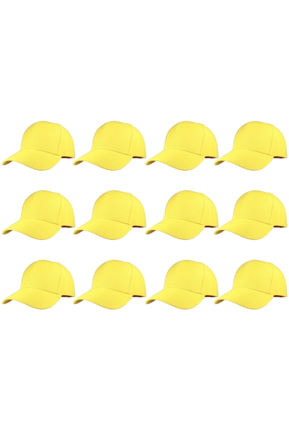 Adult Plain Baseball Hat Cap Adjustable Back Strap 12 Pack-Yellow