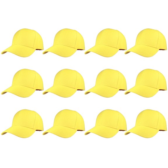 Gelante Adult Plain Baseball Hat Cap Adjustable Back Strap 12 Pack-Yellow