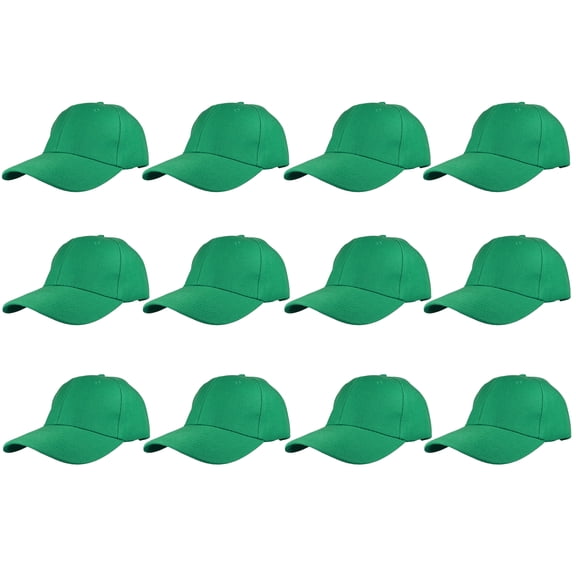 Gelante Adult Plain Baseball Hat Cap Adjustable Back Strap 12 PackKelly Green