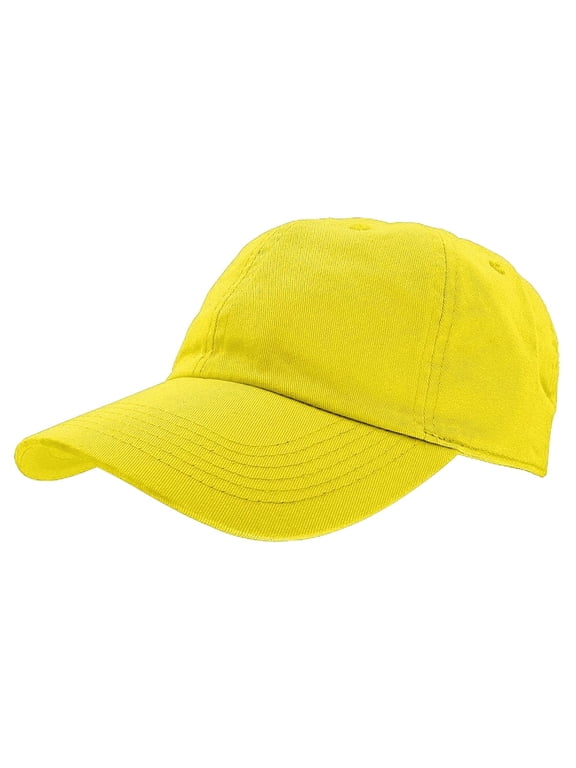Adult Unisex Baseball Hat Cap 100% Cotton Plain Blank Adjustable Size. Yellow