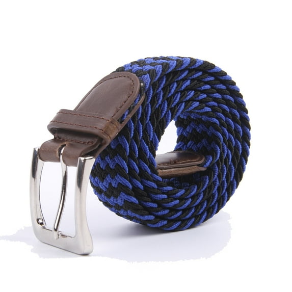 Gelante Adult's Canvas Elastic Fabric Woven Stretch Braided Belts - Black/Blue-XL