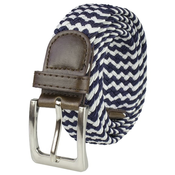 Gelante Adult's Canvas Elastic Fabric Woven Stretch Braided Belts - Navy/White-L