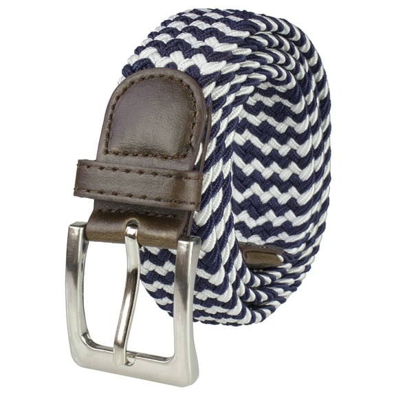 Gelante Adult's Canvas Elastic Fabric Woven Stretch Braided Belts - Navy/White-XL