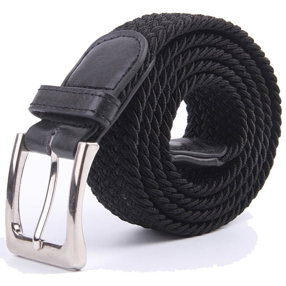 Gelante Adult's Canvas Elastic Fabric Woven Stretch Braided Belts Solid Color - Black, 3XL