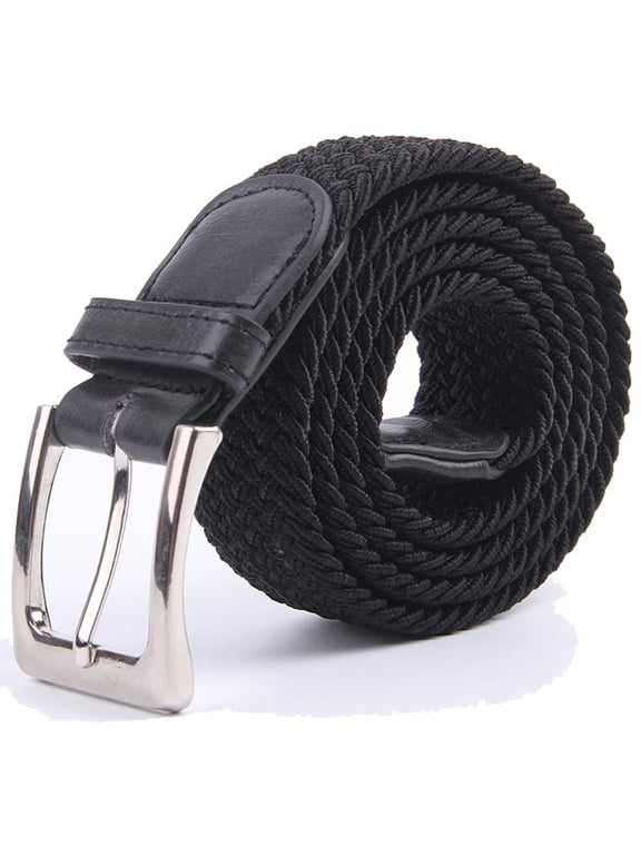 Adult's Canvas Elastic Fabric Woven Stretch Braided Belts Solid Color - Black, L