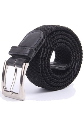 Adult's Canvas Elastic Fabric Woven Stretch Braided Belts Solid Color - Black, M