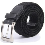 Gelante Adult's Canvas Elastic Fabric Woven Stretch Braided Belts Solid Color - Black, XL