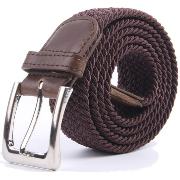 Gelante Adult's Canvas Elastic Fabric Woven Stretch Braided Belts Solid Color - Coffee, L