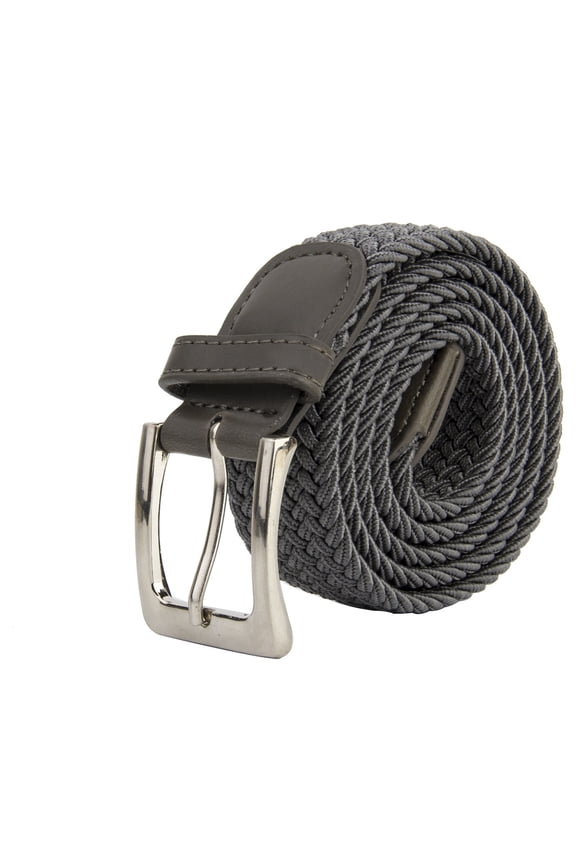 Adult's Canvas Elastic Fabric Woven Stretch Braided Belts Solid Color - Grey, S