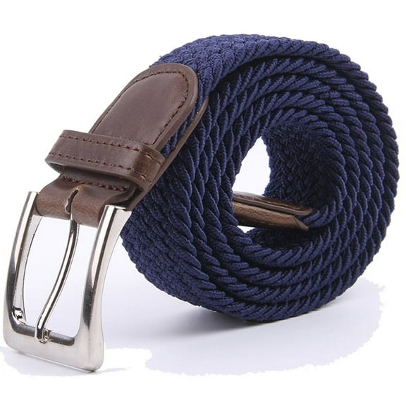 Gelante Adult's Canvas Elastic Fabric Woven Stretch Braided Belts Solid Color - Navy, XL