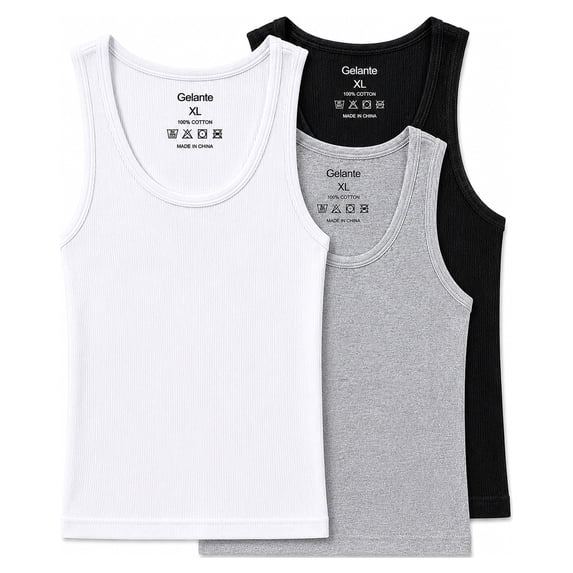 Gelante Men's 100% Cotton Ribbed Tank Top Undershirts, 3-Pack