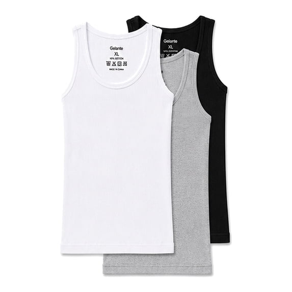 Gelante Men's Ribbed Cotton Tank Tops, 3-Pack, Sleeveless Undershirts