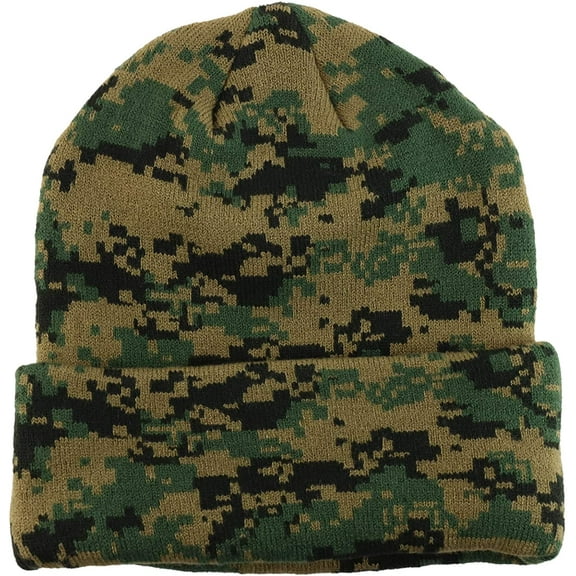 Gelante Beanie Hat Men Women Classic Knit Cuffed Plain Cap -Green Digital Camo