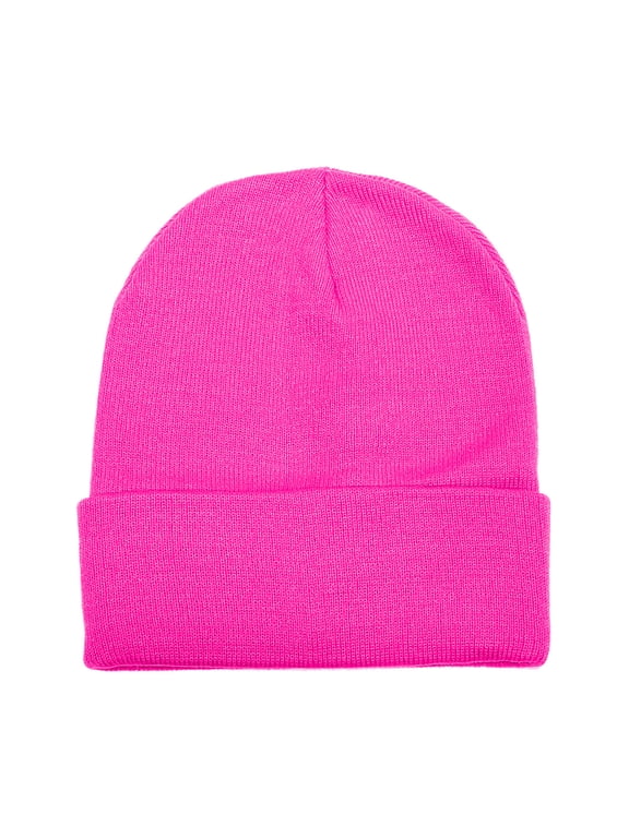 Winter Beanie Hat for Men and Women, Cuffed Knit Cap - Hot Pink